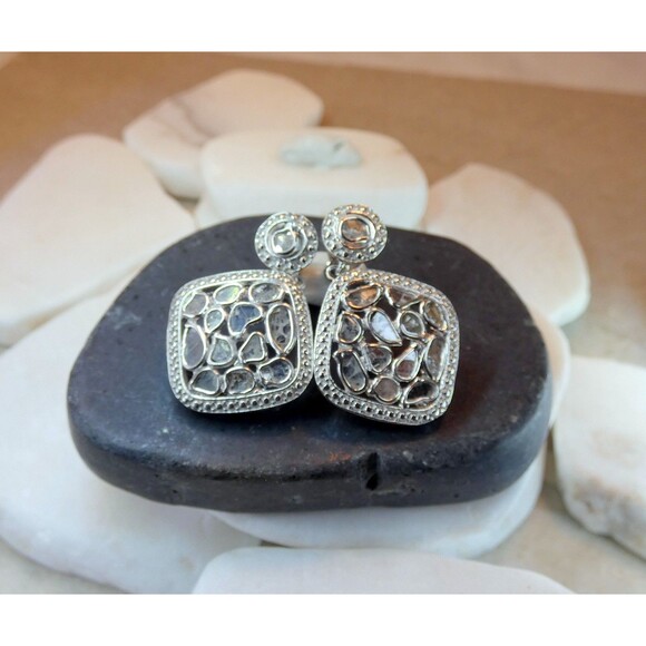 Genuine Rose Cut Diamond Sterling Silver Earrings 1.86CT - Picture 9 of 9